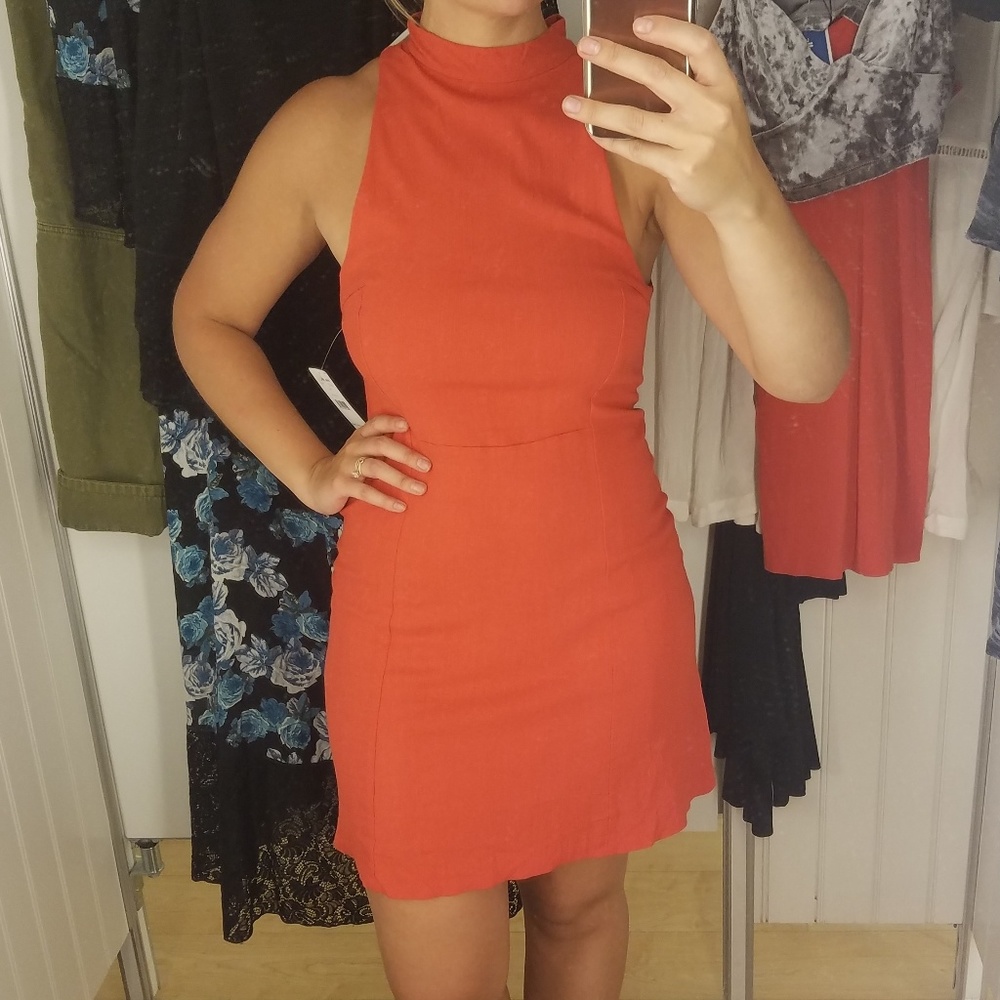 Coral cutout mini dress